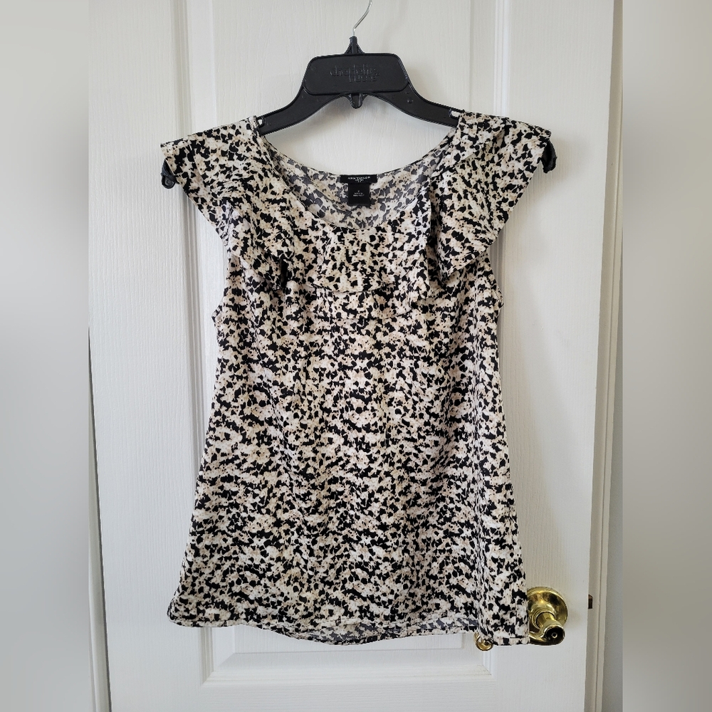NWT ​Ann Taylor Abstract Animal Print Ruffle Neck Sleeveless Shell Blouse Top  2